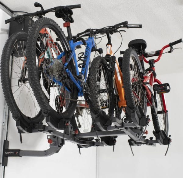 Any Bike Rack is compatible with The Lift but you can also purchase one from Top Shelf Storage Solutions