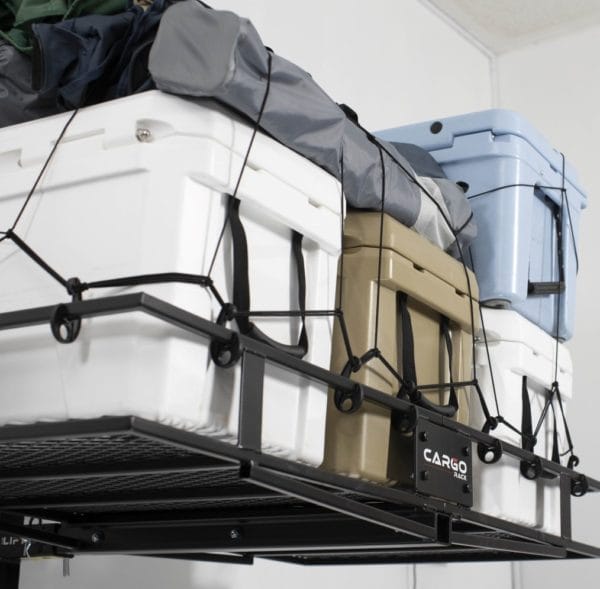 The Cargo Rack can hold a large amount of gear overhead to create more garage space